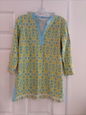 Yellow & Turquoise Printed Tunic Top J McLaughlin
